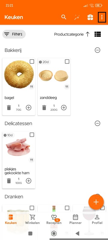 Kitchen page overflow menu icon